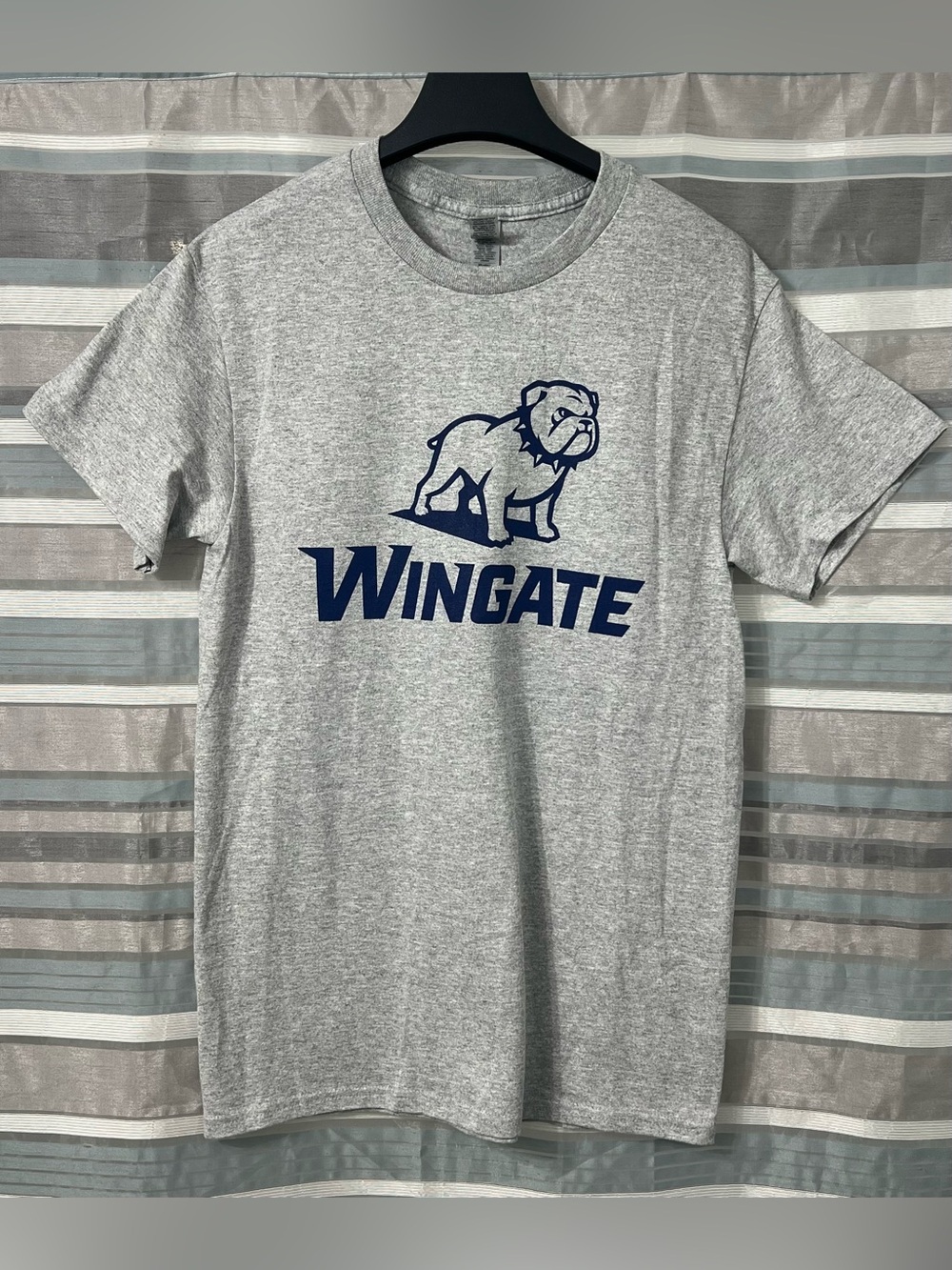 Wingate University Bulldog Logo Tee in Gray and Navy Blue
